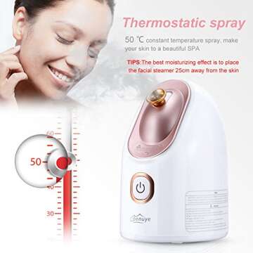 Facial Steamer, Nano Ionic Face Steamer for Home Facial Warm Mist Humidifier Steamer for Face Sauna Spa Sinuses Moisturizing Cleansing Pores, for Women Moisturizing Cleansing Pores (Pink&White)