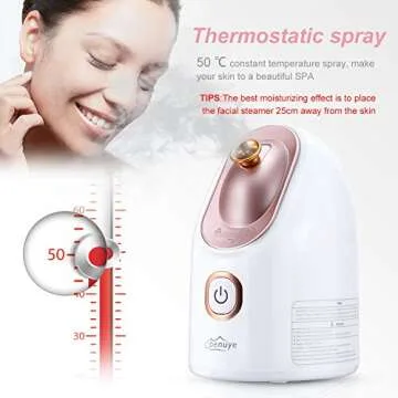Facial Steamer, Nano Ionic Face Steamer for Home Facial Warm Mist Humidifier Steamer for Face Sauna Spa Sinuses Moisturizing Cleansing Pores, for Women Moisturizing Cleansing Pores (Pink&White)