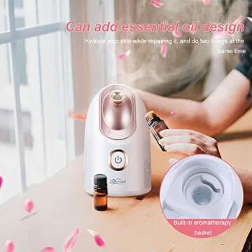 Facial Steamer, Nano Ionic Face Steamer for Home Facial Warm Mist Humidifier Steamer for Face Sauna Spa Sinuses Moisturizing Cleansing Pores, for Women Moisturizing Cleansing Pores (Pink&White)