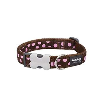 Red Dingo Designer Dog Collar, Large, Pink Spots on Brown