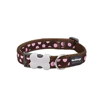 Red Dingo Designer Dog Collar, Large, Pink Spots on Brown