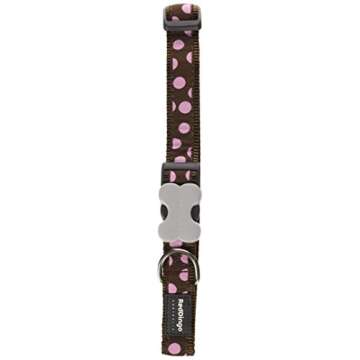 Red Dingo Designer Dog Collar, Large, Pink Spots on Brown
