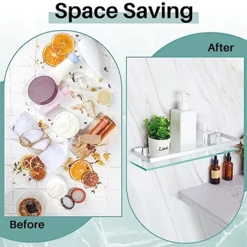 Ripeng 2 Pieces Bathroom Glass Shelf Floating Glass Corner Shelf Aluminum Tempered Glass Wall Shelves Rectangular Rustproof Wall Mounted Storage Organizer for Toilet Shower, Silver