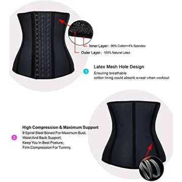 YIANNA Breathable Waist Trainer for Women Underbust Latex Sport Girdle Corsets Cincher Hourglass Body Shaper, (Black, XS)