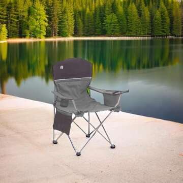 Coleman Camping Chair with 4 Can Cooler | Chair with Built In 4 Can Cooler, Grey/Black
