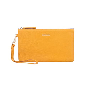 DORIS&JACKY Goatskin Leather Wristlet Clutch Wallet - Small Cute Pouch with Strap (Goatskin-yellow, ...