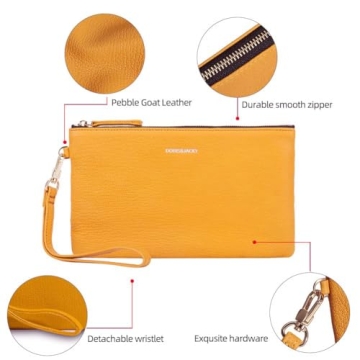 Stylish DORIS&JACKY Goatskin Leather Wristlet Clutch Wallet