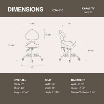 DR.LOMILOMI Pneumatic Swivel Rolling Saddle Chair with Wheels and Ergonomic Back Support for Hair Stylist, Dental Hygienist, Hygienic Clinic, Spa, Massage, Home, Office - 510 KOA (Black, Standard)