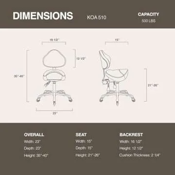 DR.LOMILOMI Pneumatic Swivel Rolling Saddle Chair with Wheels and Ergonomic Back Support for Hair Stylist, Dental Hygienist, Hygienic Clinic, Spa, Massage, Home, Office - 510 KOA (Black, Standard)