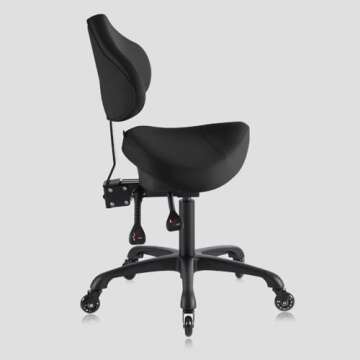 DR.LOMILOMI Pneumatic Swivel Rolling Saddle Chair with Wheels and Ergonomic Back Support for Hair Stylist, Dental Hygienist, Hygienic Clinic, Spa, Massage, Home, Office - 510 KOA (Black, Standard)