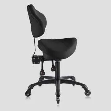 DR.LOMILOMI Pneumatic Swivel Rolling Saddle Chair with Wheels and Ergonomic Back Support for Hair Stylist, Dental Hygienist, Hygienic Clinic, Spa, Massage, Home, Office - 510 KOA (Black, Standard)