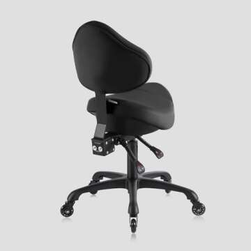 DR.LOMILOMI Pneumatic Swivel Rolling Saddle Chair with Wheels and Ergonomic Back Support for Hair Stylist, Dental Hygienist, Hygienic Clinic, Spa, Massage, Home, Office - 510 KOA (Black, Standard)