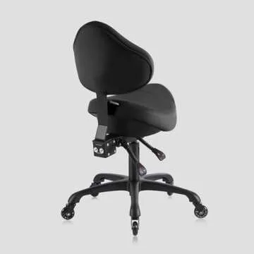 DR.LOMILOMI Pneumatic Swivel Rolling Saddle Chair with Wheels and Ergonomic Back Support for Hair Stylist, Dental Hygienist, Hygienic Clinic, Spa, Massage, Home, Office - 510 KOA (Black, Standard)