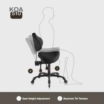 DR.LOMILOMI Pneumatic Swivel Rolling Saddle Chair with Wheels and Ergonomic Back Support for Hair Stylist, Dental Hygienist, Hygienic Clinic, Spa, Massage, Home, Office - 510 KOA (Black, Standard)