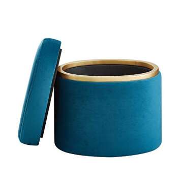 Elegant Rivet Asher Oval Storage Ottoman in Teal