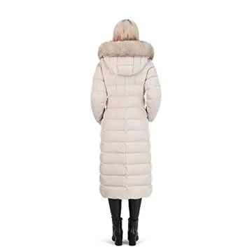 Tahari Nellie Womens Removable Faux Fur Trim Long Down Coat Jacket Ivory Size M