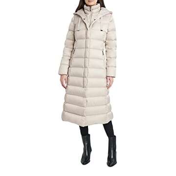 Tahari Nellie Womens Removable Faux Fur Trim Long Down Coat Jacket Ivory Size M