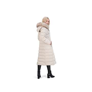 Tahari Nellie Womens Removable Faux Fur Trim Long Down Coat Jacket Ivory Size M