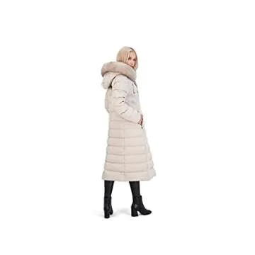 Tahari Nellie Womens Removable Faux Fur Trim Long Down Coat Jacket Ivory Size M