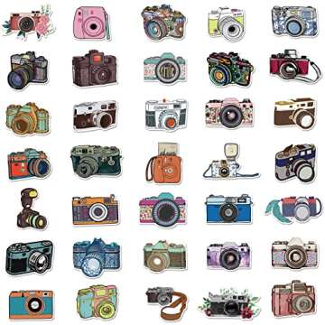 50 Pieces Camera Stickers Decorative Decals Waterproof Vinyl Gifts for Scrapbook Laptop, Water Bottle, Luggage, Teens Adults Kids Boys Girls (Camera)