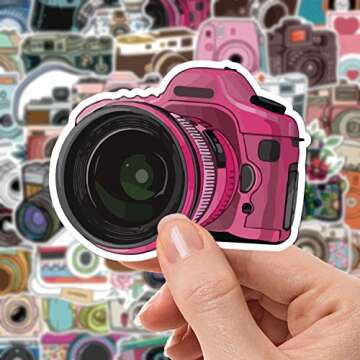 50 Pieces Camera Stickers Decorative Decals Waterproof Vinyl Gifts for Scrapbook Laptop, Water Bottle, Luggage, Teens Adults Kids Boys Girls (Camera)