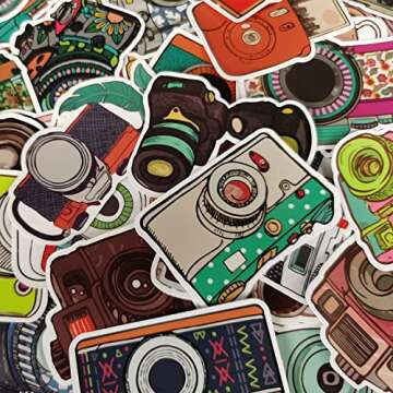 50 Pieces Camera Stickers Decorative Decals Waterproof Vinyl Gifts for Scrapbook Laptop, Water Bottle, Luggage, Teens Adults Kids Boys Girls (Camera)