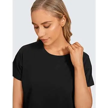 CRZ YOGA Women's Pima Cotton Workout Short Sleeve Shirts Loose Athletic Crop Tops Gym Casual Cropped T-Shirt Black Medium