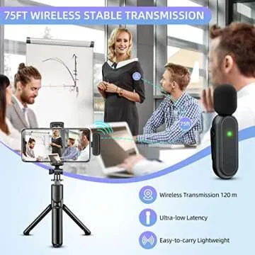 EJCC Wireless Microphone for iPhone iPad(2 TX + 1 RX + Charging Case),7H Battery Life,Mini Microphone 3 Mode Denoising for Video Recording, YouTube, Vlog, TikTok, 75FT, Black