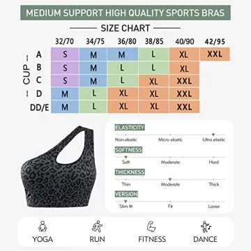 Sykooria Womens One Shoulder Sports Bras Workout Yoga Bra Sexy Cute Medium Support Leopard Print Black S-XXL