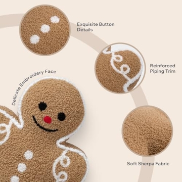 Phantoscope Plush Gingerbread Man Pillow for Holiday Decor