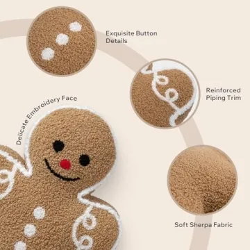 Phantoscope Plush Gingerbread Man Pillow for Holiday Decor