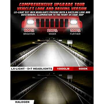 LX-LIGHT 105W 1000% Bright Black H6054 5x7 7x6 Led Headlights DRL Anti-glare Hi/Low Sealed Beam Comp...