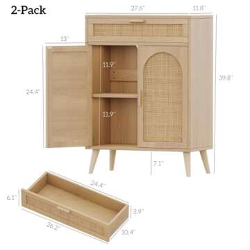 Irontar Rattan Storage Cabinet Set of 2, Buffet Sideboard Cabinet with Storage, Coffee Bar Cabinet w...