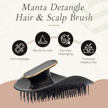 Manta Original Anti-Breakage Hairbrush – Gentle Detangling Brush for Wet & Dry Hair, Flexible Hair...