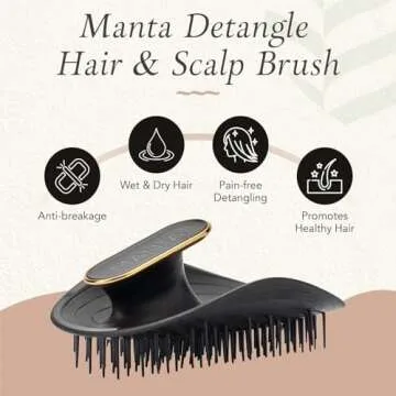 Manta Original Anti-Breakage Hairbrush – Gentle Detangling Brush for Wet & Dry Hair, Flexible Hair...