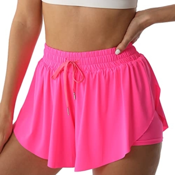 Flowy Athletic Shorts for Women Running Tennis Butterfly Shorts Girls 2-in-1 Double Layer Quick-Dryi...