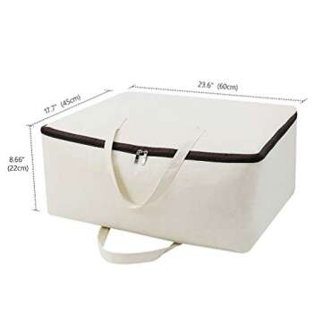 Breathable Canvas Cotton Soft Storage Bags with 3-side Zip Handles, Bedding, Sweaters, Clothes Organizer in Wardrobe, Beige, 2pcs