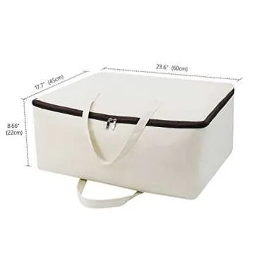 Breathable Canvas Cotton Soft Storage Bags with 3-side Zip Handles, Bedding, Sweaters, Clothes Organizer in Wardrobe, Beige, 2pcs