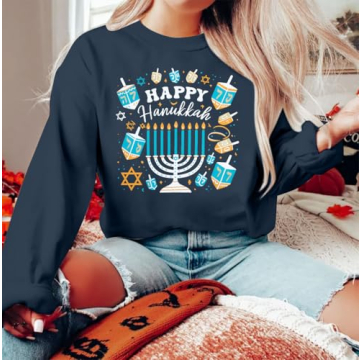 ASTANFY Ugly Hanukkah Sweater Women Stylish Holiday Top