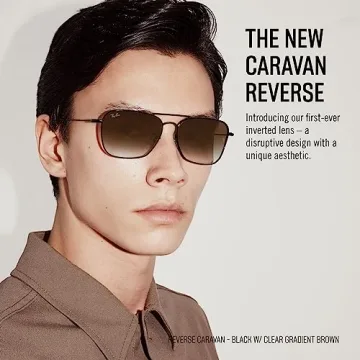 Ray-Ban RBR0102S Caravan Reverse Sunglasses - Gold/Dark Green 61 mm