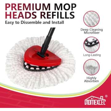 HOMEXCEL Mop Replacement Heads Compatible with O-Cedar EasyWring Spin Mops 4 Pack-Washable Microfiber Spin Head Refills-Easy Cleaning Mop Head Replacement