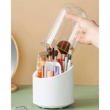 Lebenrich Rotating Makeup Brush Holder with Dustproof Lid