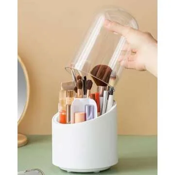 Lebenrich Rotating Makeup Brush Holder with Dustproof Lid