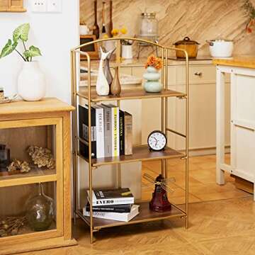 Crofy No Assembly Folding Bookshelf for Living Room, 3 Tier Gold Collapsible Book Shelf for Home Off...
