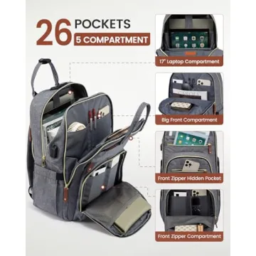 LOVEVOOK Laptop Backpack for Women, Unisex Large Capacity Travel Anti-theft Bag, Business Work Computer Backpacks Purse College Bag for Men, Casual Hiking Daypack, 17 Inch, Grey