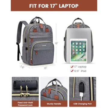 LOVEVOOK Laptop Backpack for Women, Unisex Large Capacity Travel Anti-theft Bag, Business Work Computer Backpacks Purse College Bag for Men, Casual Hiking Daypack, 17 Inch, Grey