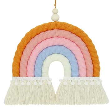 NIXX YU Macrame Rainbow Wall Hanging, Boho Rainbow Decor, Hand-Woven Rainbow Wall Decor for Girls Be...