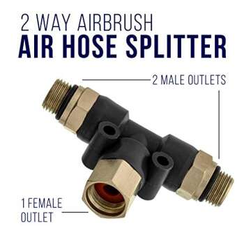 Master Airbrush Brand 2 Way Airbrush Air Hose Splitter Manifold with 1/8" BSP Fittings; 2 Male Air Outlets and 1 Female Air Inlet