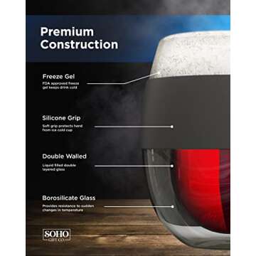 Unique Gift Idea for Wine Lover, Stemless Frozen Wine Glass - Insulated Chiller Freezer Cup, Freezable Liquid-Ice Double Wall (8.5oz) Gifts for Her/Women/Wife (Gift Boxed)