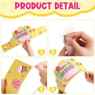 Yunsailing 36 Pcs Happy Birthday Crowns for Kids Paper Birthday Hat Crowns for Classroom Gifts Kids' Party(Pink, Yellow, Blue)